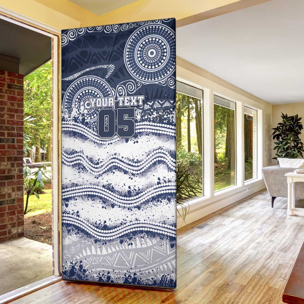 Custom Geelong Navy Door Cover Playful Cat Kicking Ball
