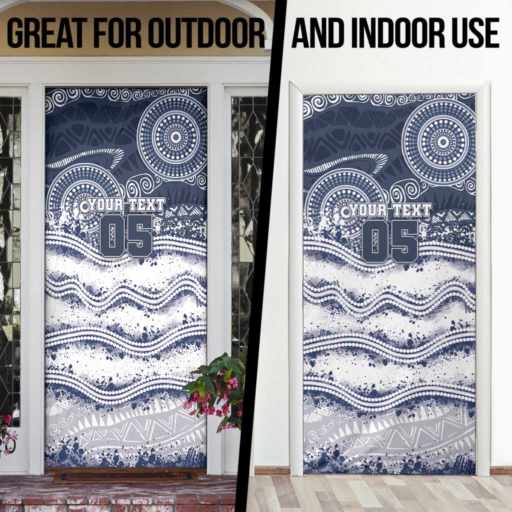 Custom Geelong Navy Door Cover Playful Cat Kicking Ball
