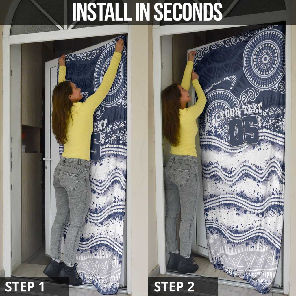 Custom Geelong Navy Door Cover Playful Cat Kicking Ball