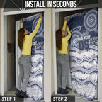 Custom Geelong Navy Door Cover Playful Cat Kicking Ball