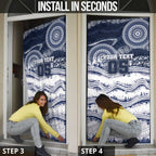 Custom Geelong Navy Door Cover Playful Cat Kicking Ball