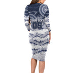 Custom Geelong Navy Family Matching Long Sleeve Bodycon Dress and Hawaiian Shirt Playful Cat Kicking Ball