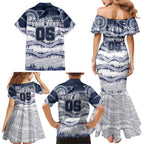 Custom Geelong Navy Family Matching Mermaid Dress and Hawaiian Shirt Playful Cat Kicking Ball