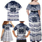 Custom Geelong Navy Family Matching Off Shoulder Maxi Dress and Hawaiian Shirt Playful Cat Kicking Ball