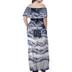 Custom Geelong Navy Family Matching Off Shoulder Maxi Dress and Hawaiian Shirt Playful Cat Kicking Ball