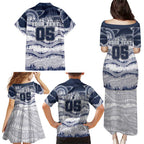 Custom Geelong Navy Family Matching Puletasi and Hawaiian Shirt Playful Cat Kicking Ball