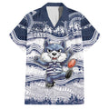 Custom Geelong Navy Family Matching Puletasi and Hawaiian Shirt Playful Cat Kicking Ball