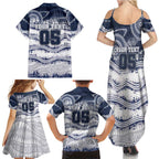 Custom Geelong Navy Family Matching Summer Maxi Dress and Hawaiian Shirt Playful Cat Kicking Ball
