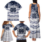 Custom Geelong Navy Family Matching Tank Maxi Dress and Hawaiian Shirt Playful Cat Kicking Ball