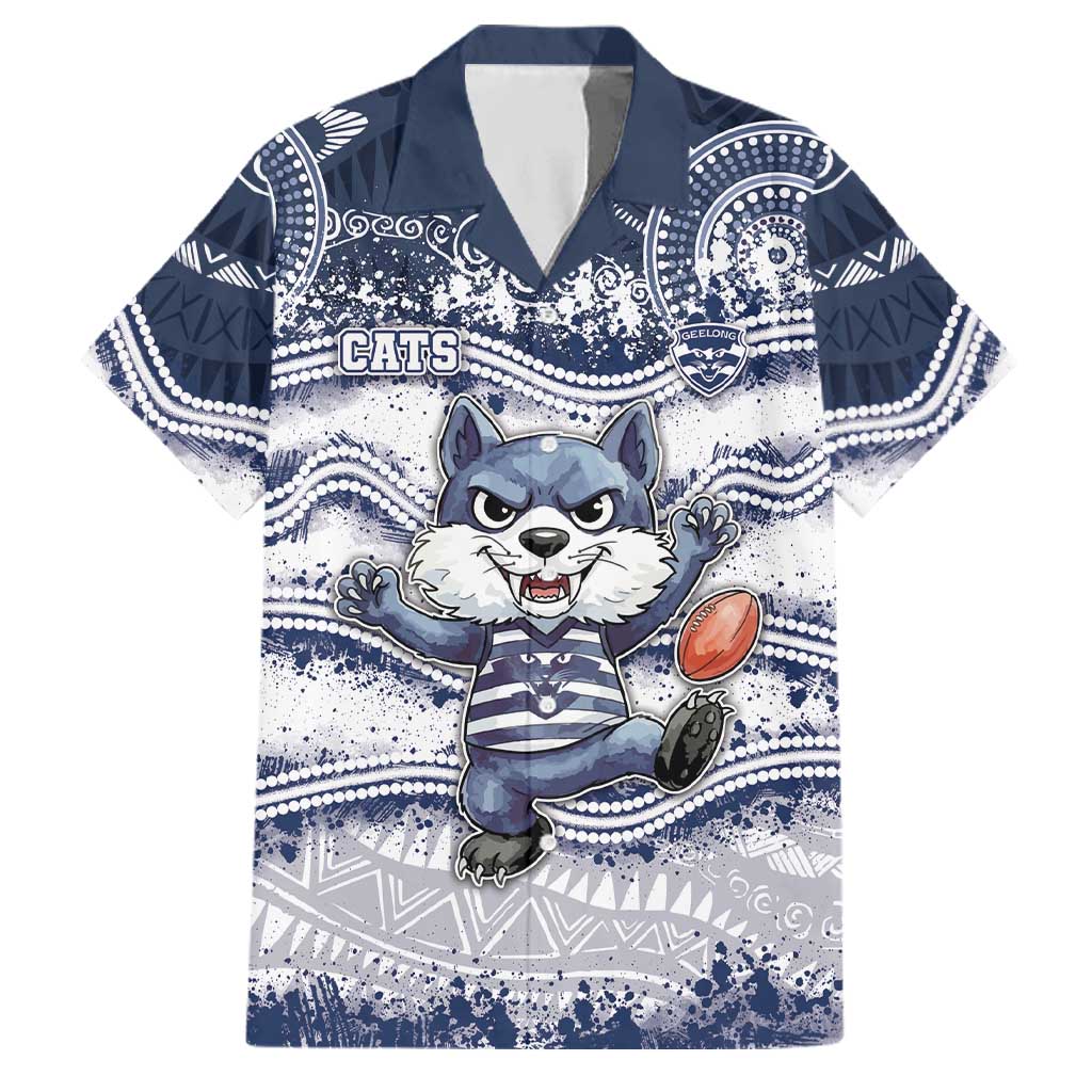 Custom Geelong Navy Family Matching Tank Maxi Dress and Hawaiian Shirt Playful Cat Kicking Ball