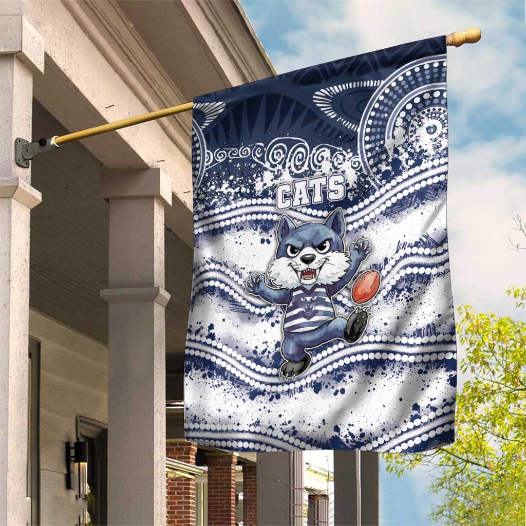 Geelong Navy Garden Flag Playful Cat Kicking Ball