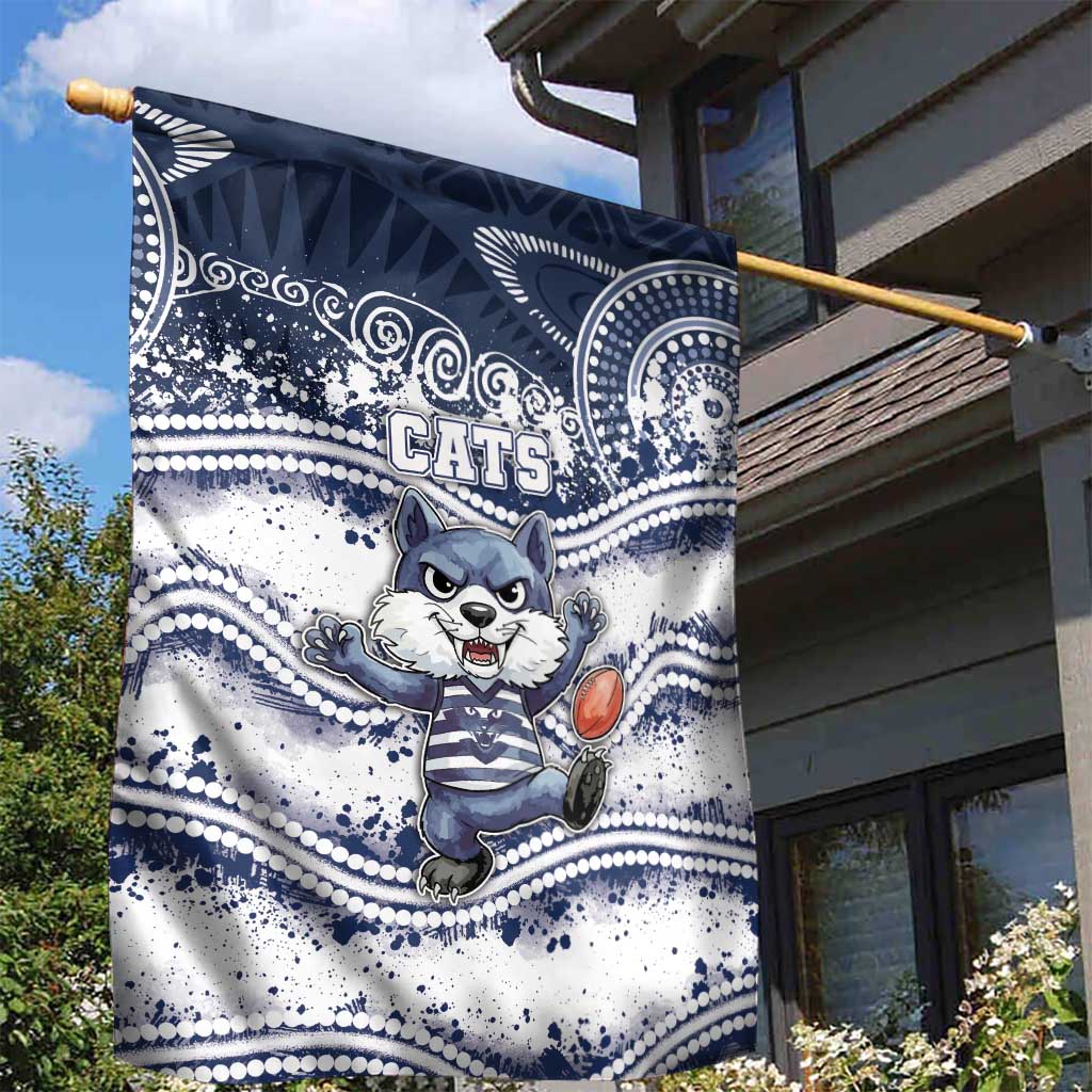 Geelong Navy Garden Flag Playful Cat Kicking Ball