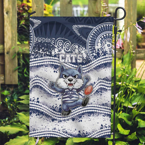 Geelong Navy Garden Flag Playful Cat Kicking Ball