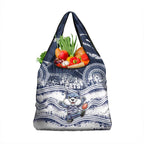 Geelong Navy Grocery Bag Playful Cat Kicking Ball