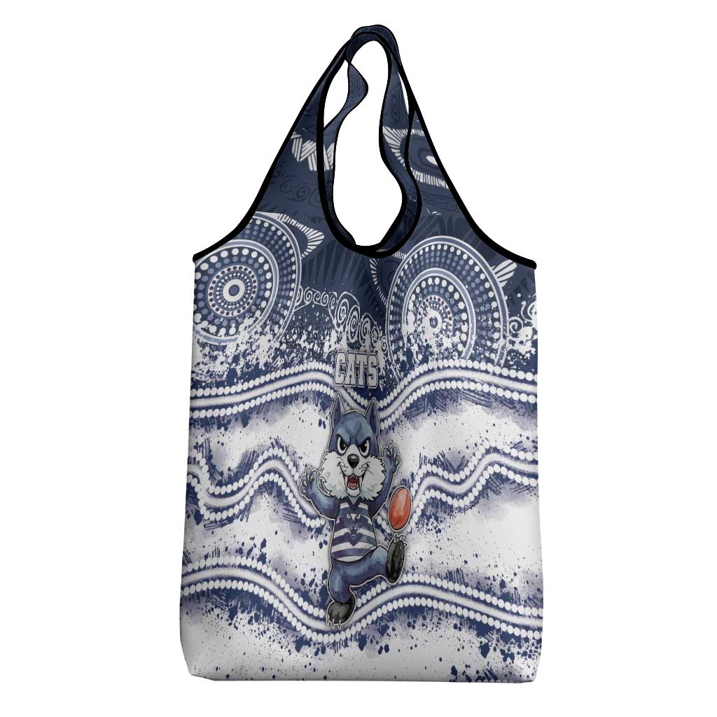 Geelong Navy Grocery Bag Playful Cat Kicking Ball