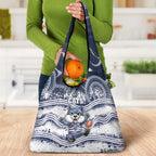 Geelong Navy Grocery Bag Playful Cat Kicking Ball