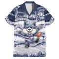 Custom Geelong Navy Hawaiian Shirt Playful Cat Kicking Ball