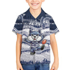 Custom Geelong Navy Hawaiian Shirt Playful Cat Kicking Ball