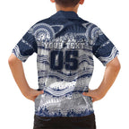 Custom Geelong Navy Hawaiian Shirt Playful Cat Kicking Ball