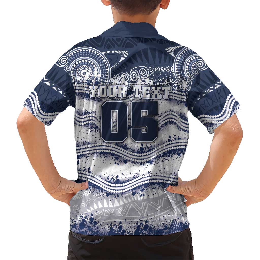 Custom Geelong Navy Hawaiian Shirt Playful Cat Kicking Ball