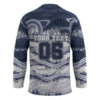Custom Geelong Navy Hockey Jersey Playful Cat Kicking Ball