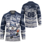 Custom Geelong Navy Hockey Jersey Playful Cat Kicking Ball