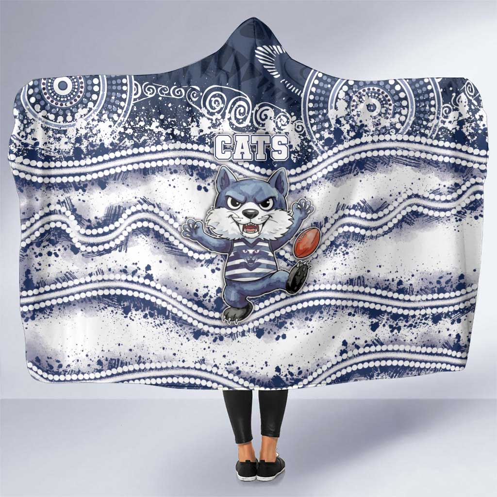 Geelong Navy Hooded Blanket Playful Cat Kicking Ball