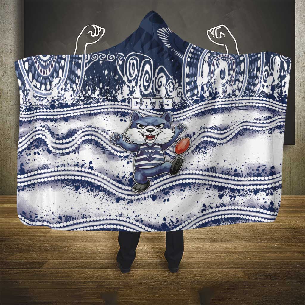 Geelong Navy Hooded Blanket Playful Cat Kicking Ball