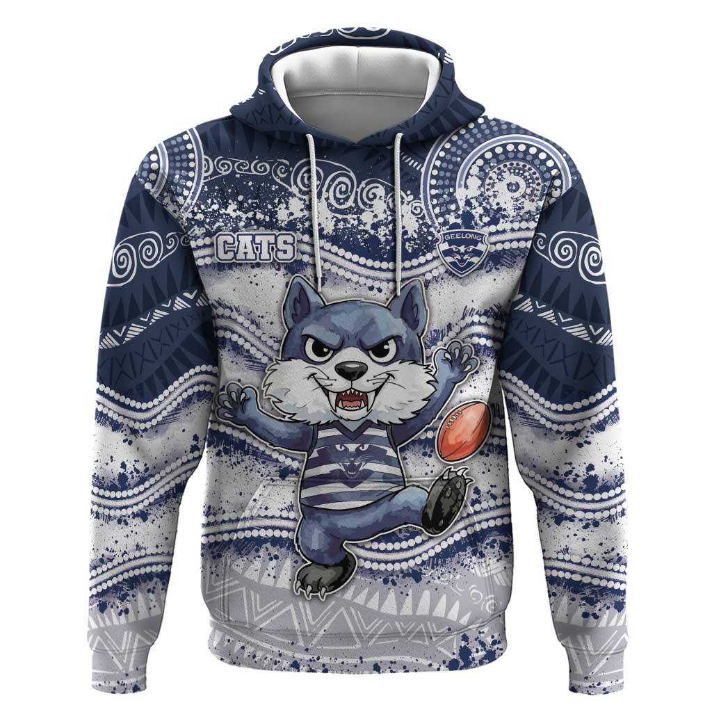 Custom Geelong Navy Hoodie Playful Cat Kicking Ball
