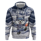 Custom Geelong Navy Hoodie Playful Cat Kicking Ball