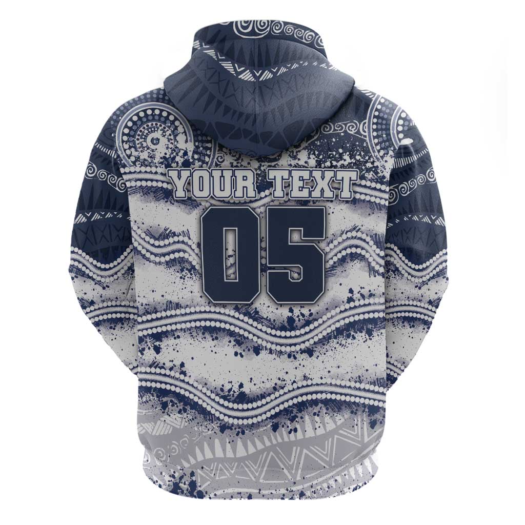 Custom Geelong Navy Hoodie Playful Cat Kicking Ball