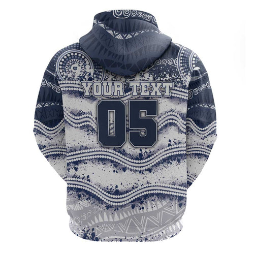 Custom Geelong Navy Hoodie Playful Cat Kicking Ball