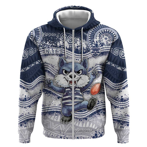 Custom Geelong Navy Hoodie Playful Cat Kicking Ball