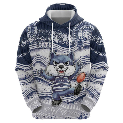 Custom Geelong Navy Hoodie Playful Cat Kicking Ball