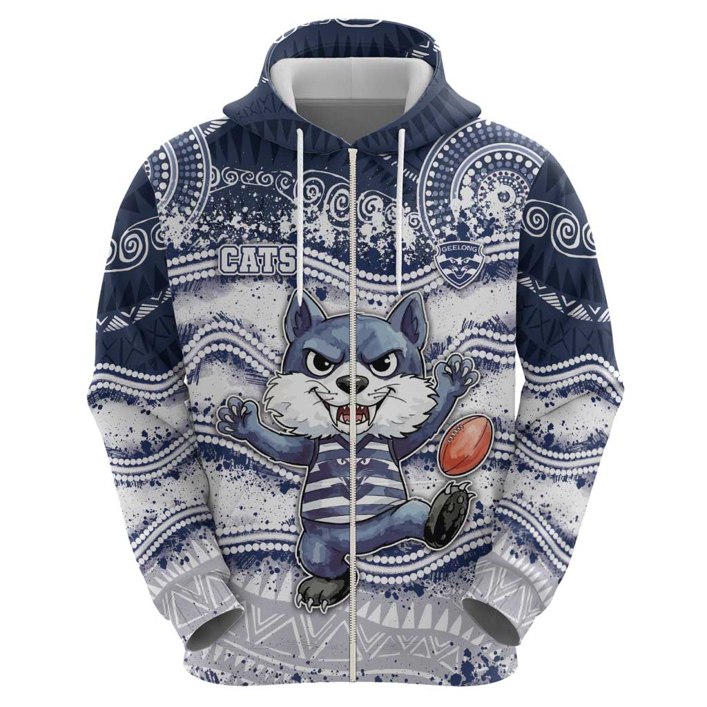 Custom Geelong Navy Hoodie Playful Cat Kicking Ball