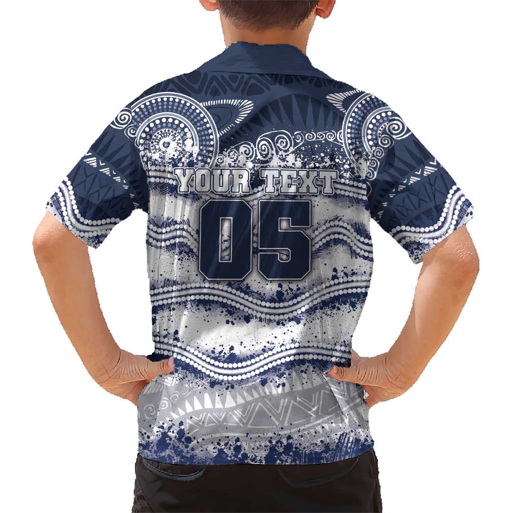 Custom Geelong Navy Kid Hawaiian Shirt Playful Cat Kicking Ball