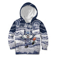 Custom Geelong Navy Kid Hoodie Playful Cat Kicking Ball