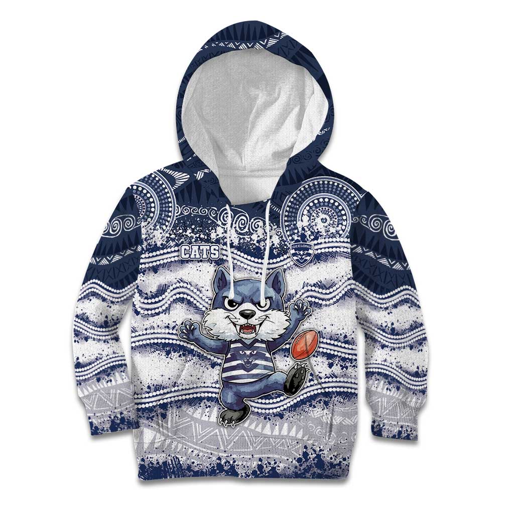 Custom Geelong Navy Kid Hoodie Playful Cat Kicking Ball