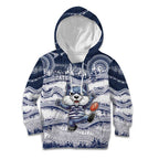 Custom Geelong Navy Kid Hoodie Playful Cat Kicking Ball