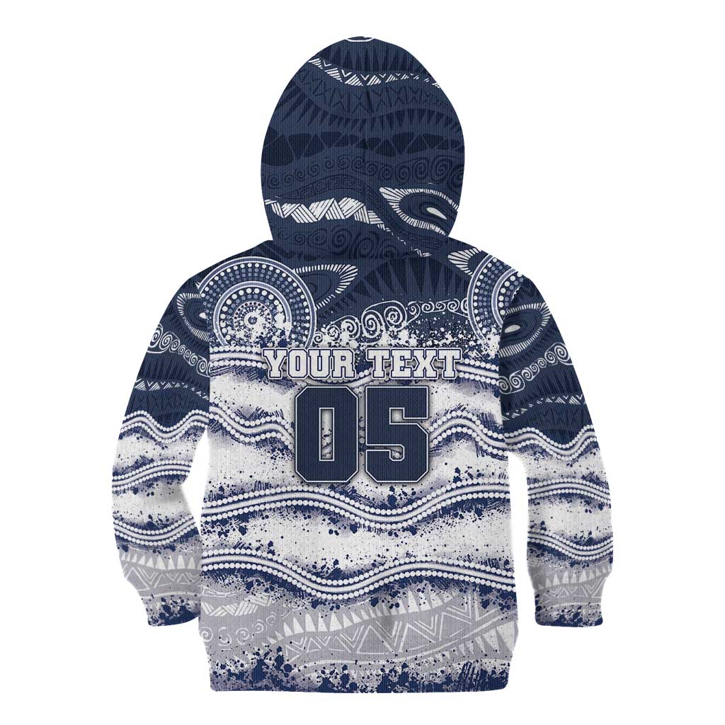 Custom Geelong Navy Kid Hoodie Playful Cat Kicking Ball