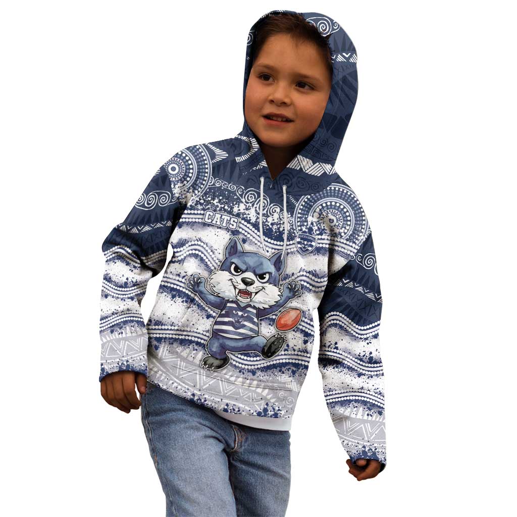 Custom Geelong Navy Kid Hoodie Playful Cat Kicking Ball