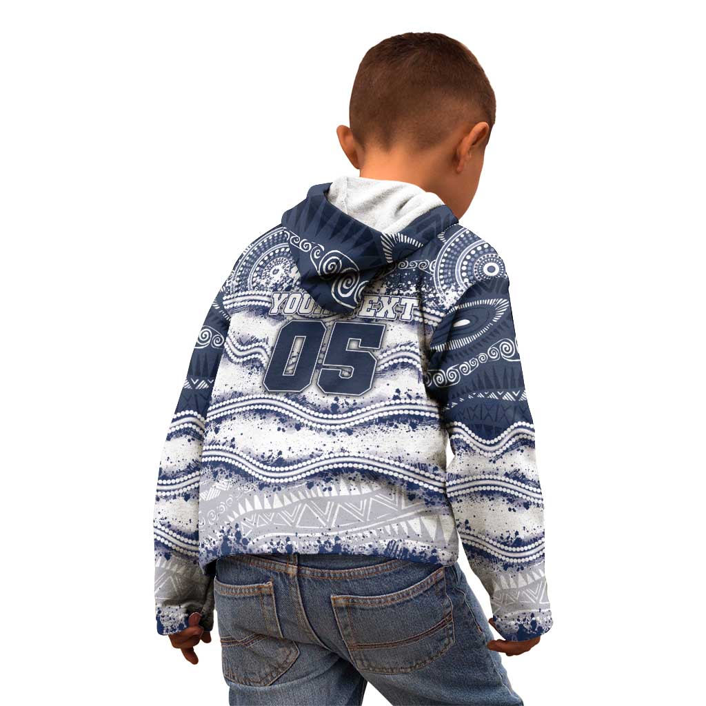Custom Geelong Navy Kid Hoodie Playful Cat Kicking Ball