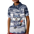 Custom Geelong Navy Kid Polo Shirt Playful Cat Kicking Ball