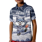 Custom Geelong Navy Kid Polo Shirt Playful Cat Kicking Ball