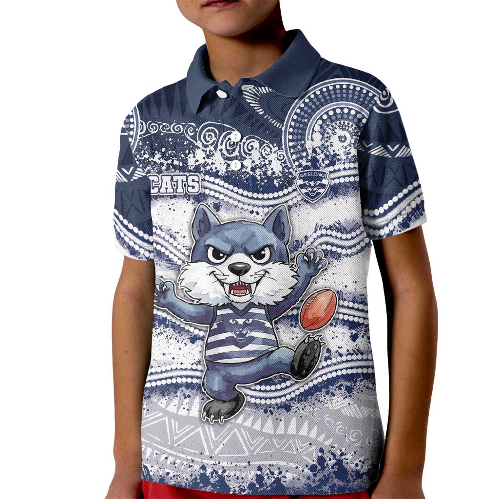 Custom Geelong Navy Kid Polo Shirt Playful Cat Kicking Ball