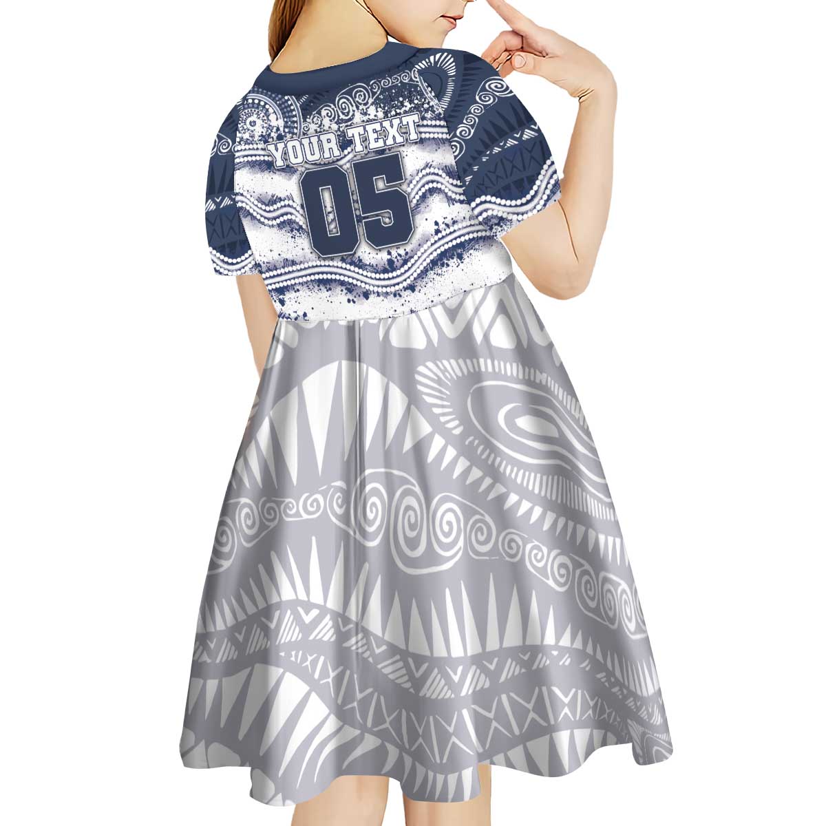 Custom Geelong Navy Kid Short Sleeve Dress Playful Cat Kicking Ball