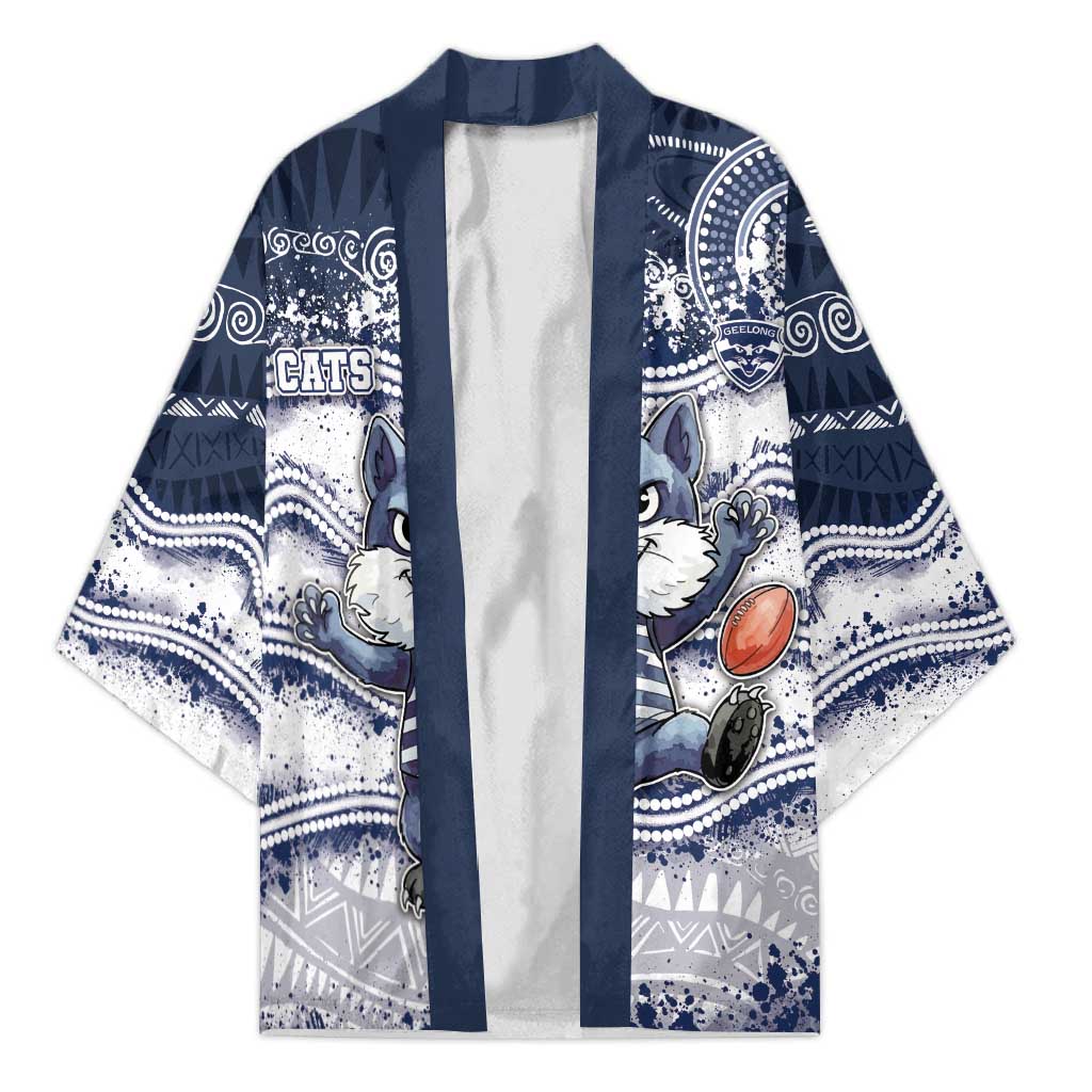 Custom Geelong Navy Kimono Playful Cat Kicking Ball