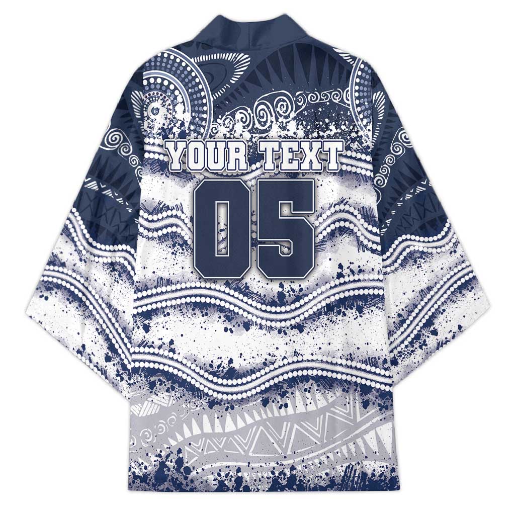 Custom Geelong Navy Kimono Playful Cat Kicking Ball