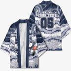 Custom Geelong Navy Kimono Playful Cat Kicking Ball