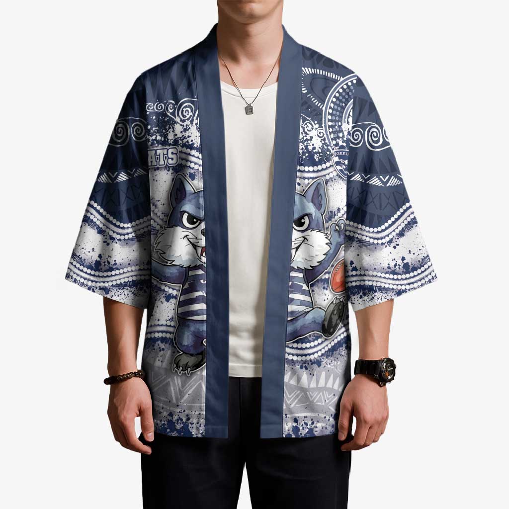 Custom Geelong Navy Kimono Playful Cat Kicking Ball